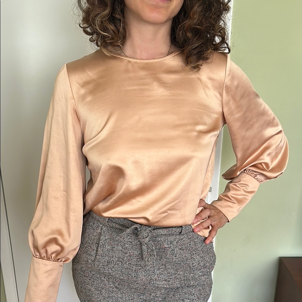 Topshop Peach long Sleeve Open Back Blouse